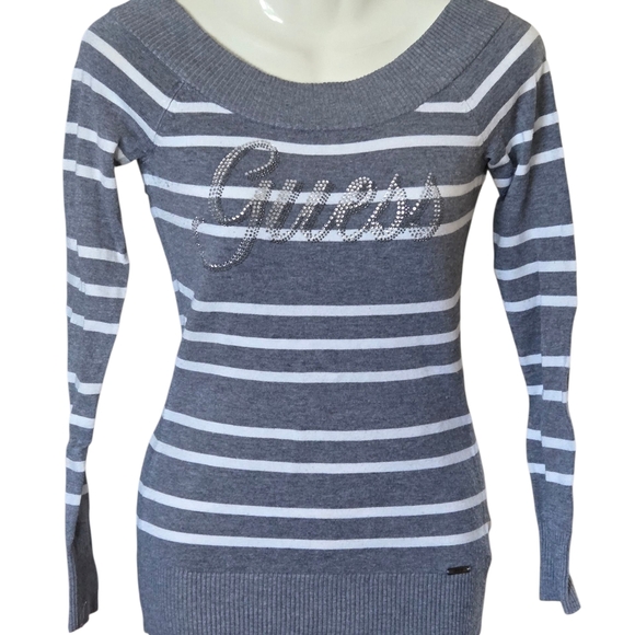 Guess Charcoal and White Striped Knit Top - Picture 3 of 9